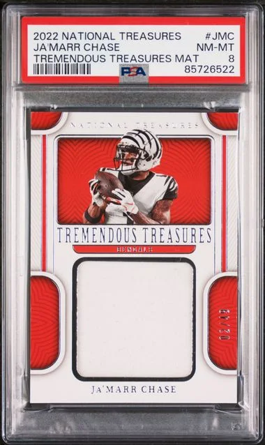 2022 Panini National Treasures Ja'Marr Chase Tremendous Treasures Material #TRE-JMC card image
