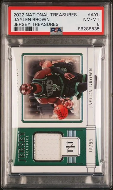 2022 Panini National Treasures Jaylen Brown Game-Used Jersey Treasures #AYL card image