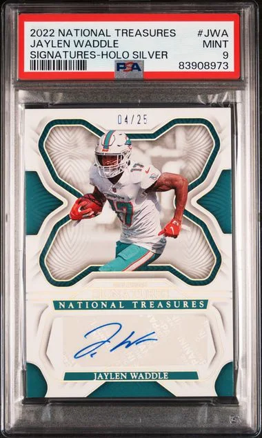 2022 Panini National Treasures Jaylen Waddle Signatures Holo Silver #JWA card image