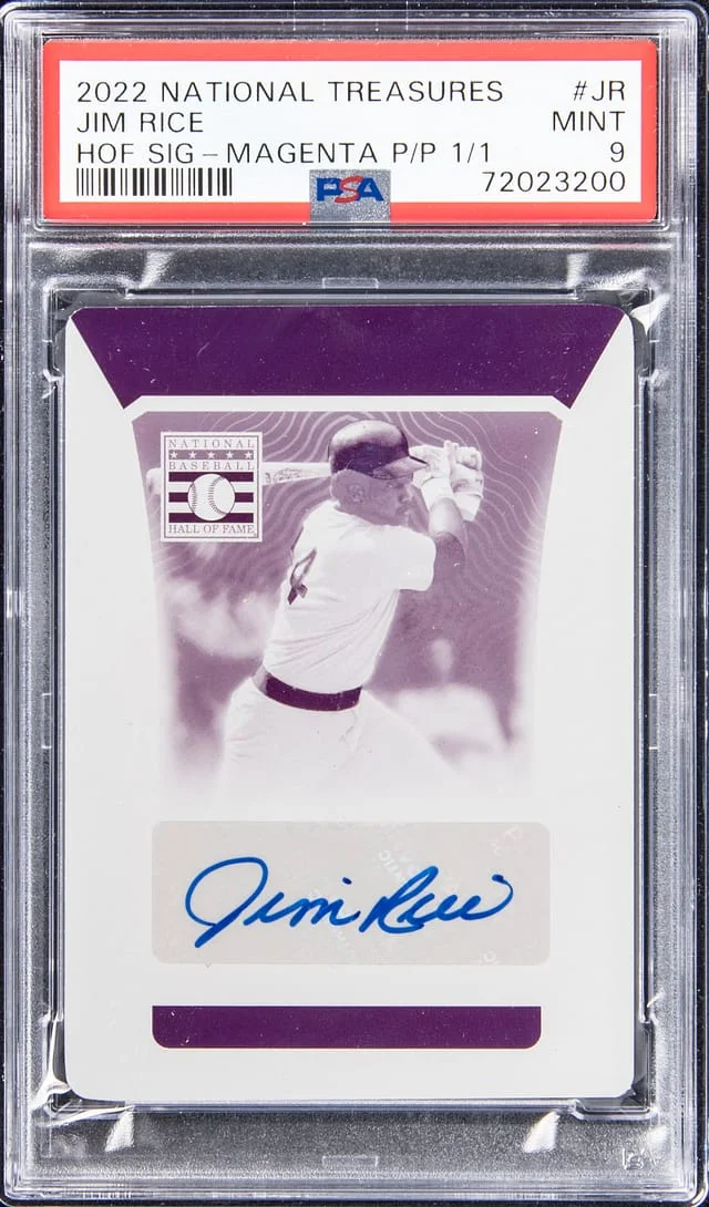 2022 Panini National Treasures Jim Rice Hall of Fame Magenta Printing Plate #JR card image