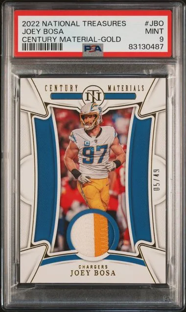 2022 Panini National Treasures Joey Bosa Century Material Gold #JBO card image