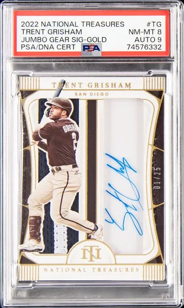 2022 Panini National Treasures Jumbo Gear Signatures Gold Tg Trent Grisham #no-number card image