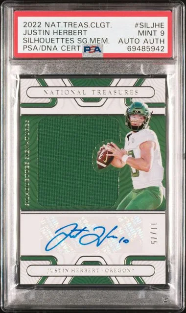 2022 Panini National Treasures Justin Herbert Collegiate Silhouettes Signatures Memorabilia #SIL-JHE card image
