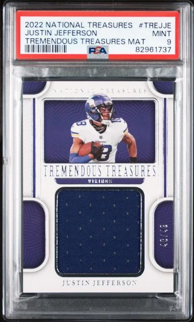 2022 Panini National Treasures Justin Jefferson Tremendous Treasures Material #JJE card image
