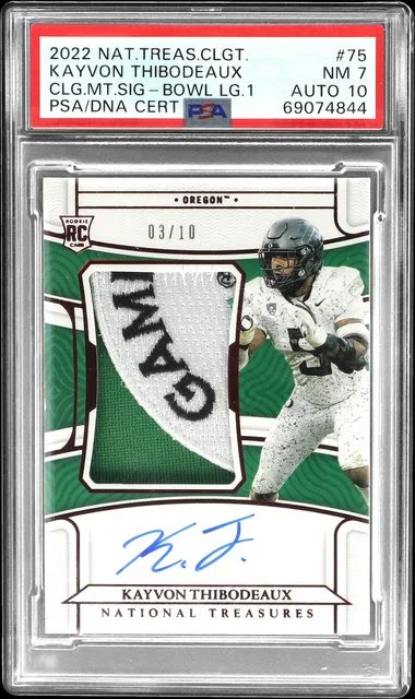 2022 Panini National Treasures Kayvon Thibodeaux Collegiate College Materials Signature Bowl Logo 1 #75 card image