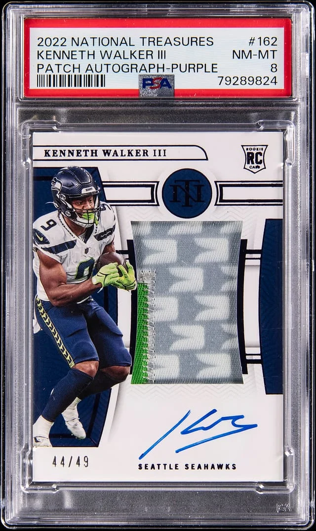 2022 Panini National Treasures Kenneth Walker III Patch Autograph Purple #162 card image