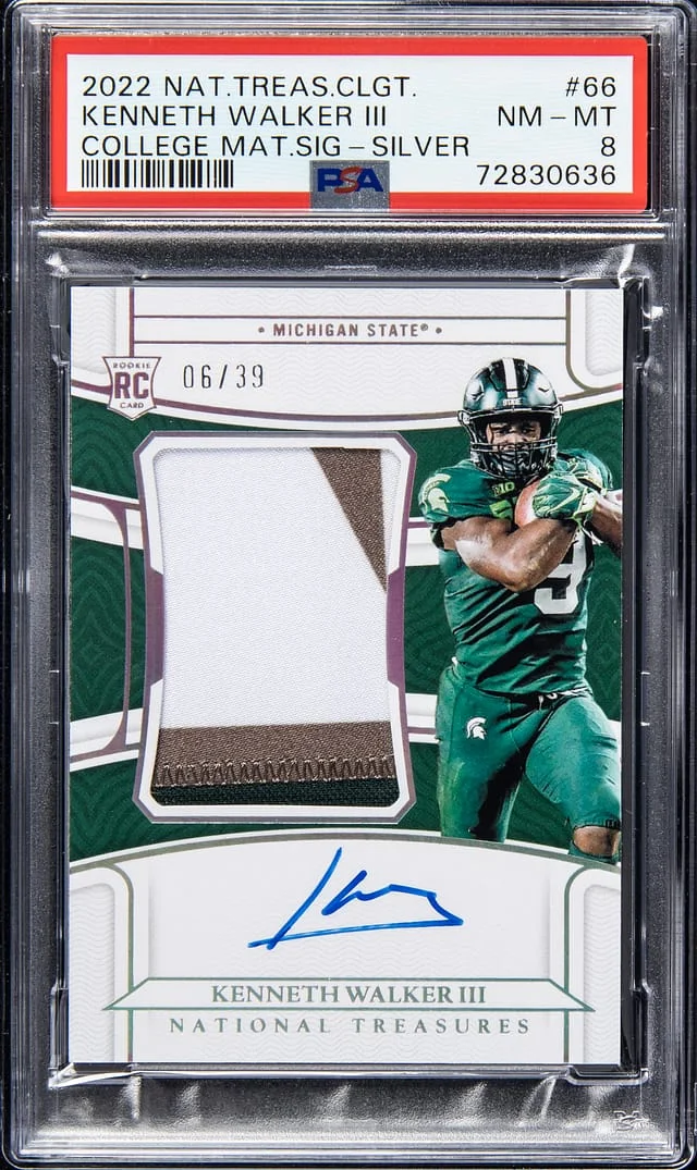 2022 Panini National Treasures Kenneth Walker III Collegiate Material Signatures Silver #66 card image