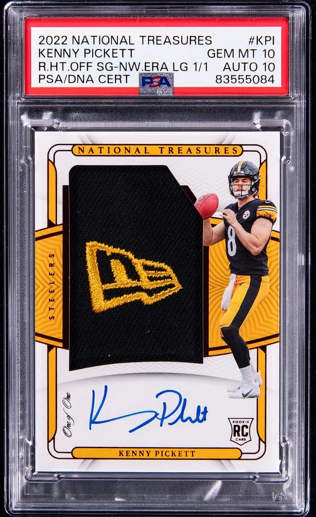2022 Panini National Treasures Kenny Pickett Hats Off Signatures New Era Logo #RHS-KPI card image