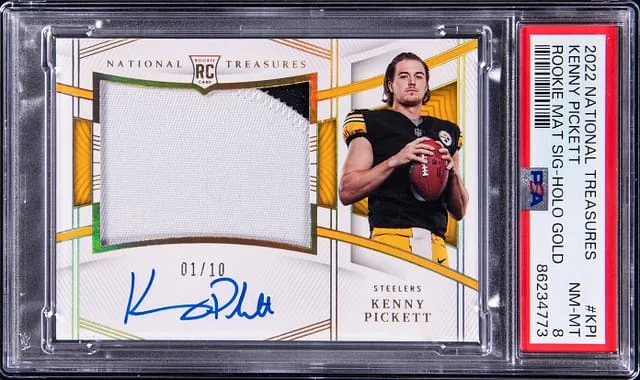 2022 Panini National Treasures Kenny Pickett Material Signatures Holo Gold #RMS-KPI card image