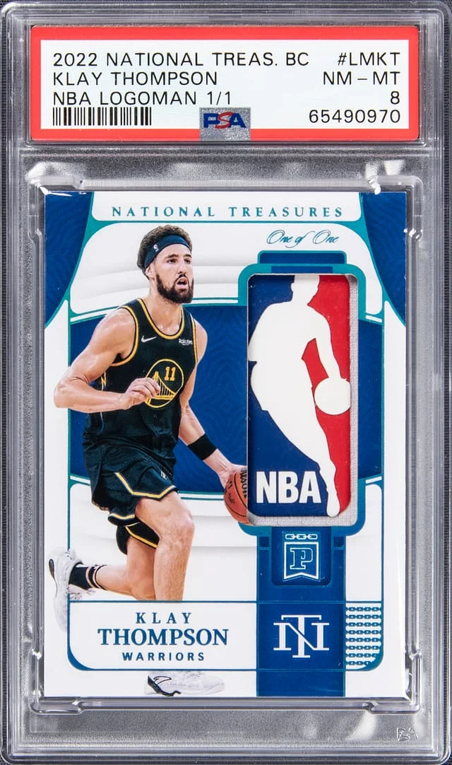 2022 Panini National Treasures Klay Thompson Blockchain NBA Logoman #LM-KT card image