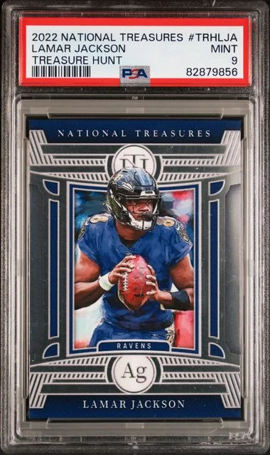2022 Panini National Treasures Lamar Jackson Treasure Hunt #LJA card image