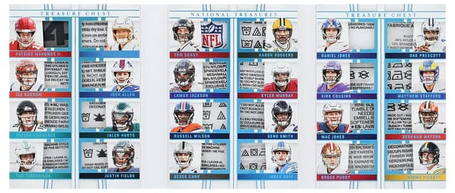 2022 Panini National Treasures Mahomes/Brady/Rodgers/Burrow/Allen/Purdy and Others Patch Booklet Treasure Chest Booklet #TCH-QB card image