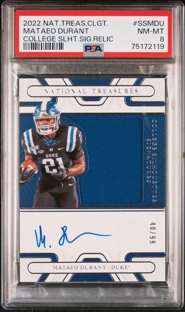 2022 Panini National Treasures Mataeo Durant Collegiate College Silhouettes Signatures Relics #SS-MDU card image