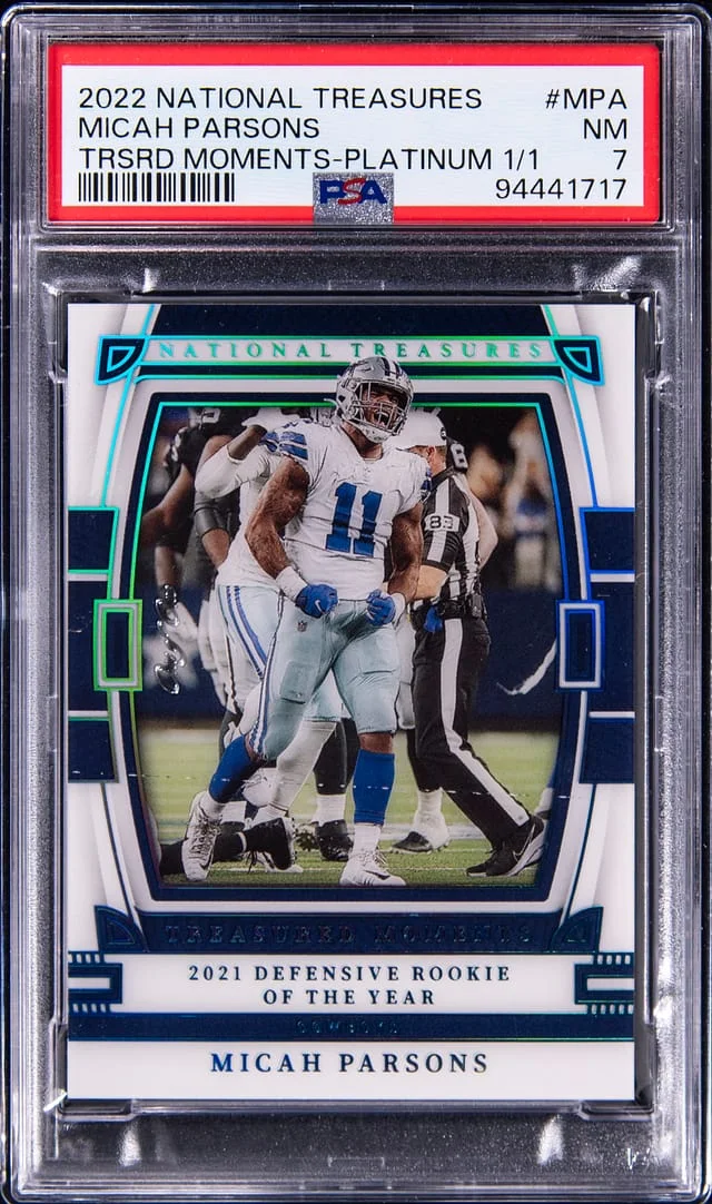 2022 Panini National Treasures Micah Parsons Treasured Moments Platinum #TM-MPA card image