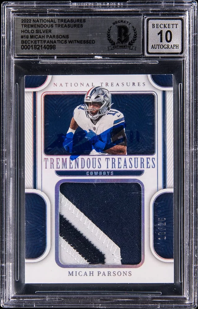 2022 Panini National Treasures Micah Parsons Tremendous Treasures Holo Silver #TRE-MPA card image