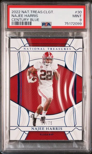 2022 Panini National Treasures Najee Harris Collegiate Century Blue #30 card image