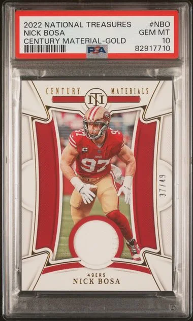 2022 Panini National Treasures Nick Bosa Century Material Gold #NBO card image