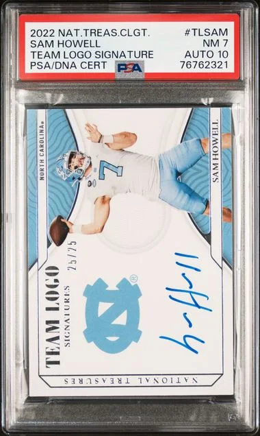 2022 Panini National Treasures Sam Howell Collegiate Team Logo Signatures #TLSAM card image