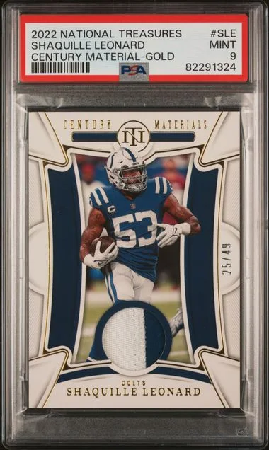2022 Panini National Treasures Shaquille Leonard Century Material Gold #CEN-SLE card image