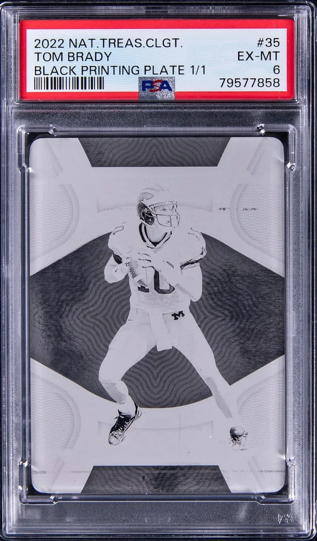 2022 Panini National Treasures Tom Brady Collegiate Black Printing Plate #35 card image
