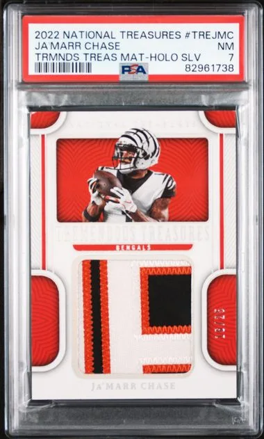 2022 Panini National Treasures Tremendous Treasures Material Holo Silver Jmc Ja'Marr Chase #no-number card image