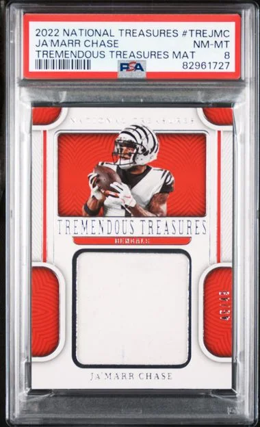2022 Panini National Treasures Tremendous Treasures Material Jmc Ja'Marr Chase #no-number card image