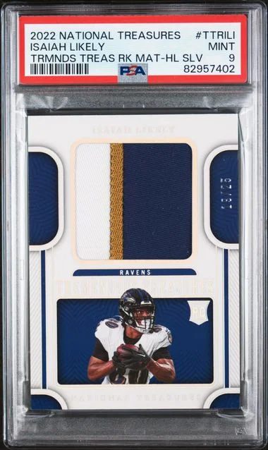 2022 Panini National Treasures Tremendous Treasures Rookies Material Holo Silver Ili Isaiah Likely #no-number card image