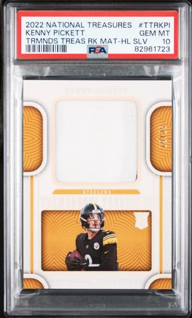 2022 Panini National Treasures Tremendous Treasures Rookies Material Holo Silver Kpi Kenny Pickett #no-number card image