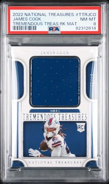 2022 Panini National Treasures Tremendous Treasures Rookies Material Jco James Cook #no-number card image
