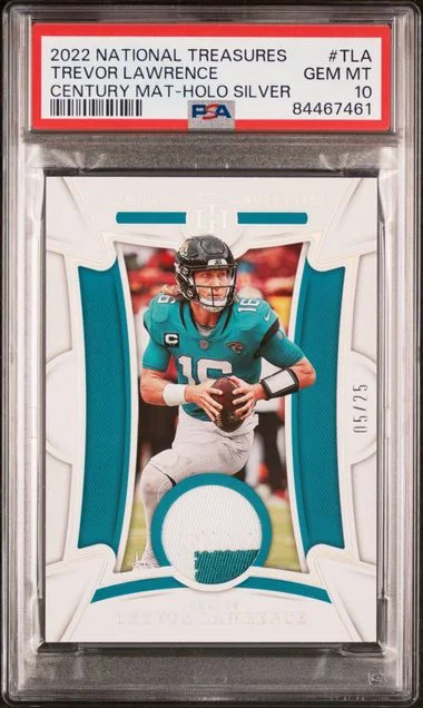 2022 Panini National Treasures Trevor Lawrence Century Material Holo Silver #TLA card image
