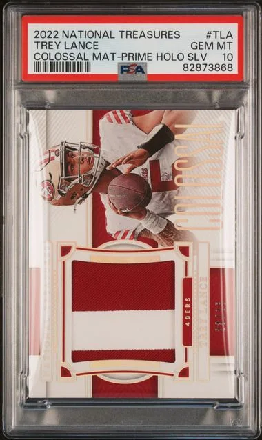 2022 Panini National Treasures Trey Lance Colossal Materials Prime Holo Silver #TLA card image