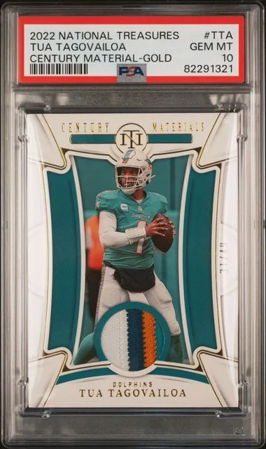 2022 Panini National Treasures Tua Tagovailoa Century Material Gold #CEN-TTA card image
