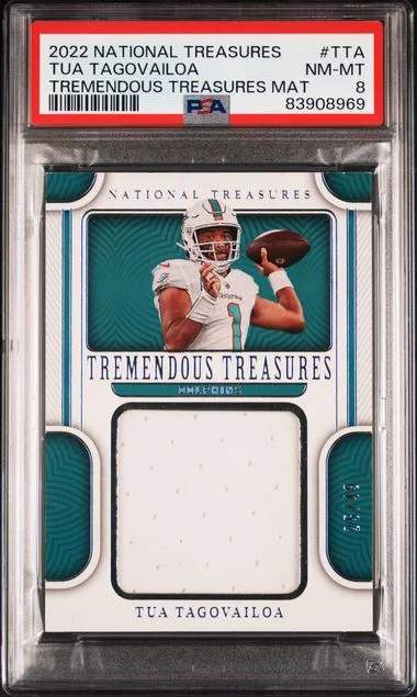 2022 Panini National Treasures Tua Tagovailoa Tremendous Treasures Material #TRE-TTA card image