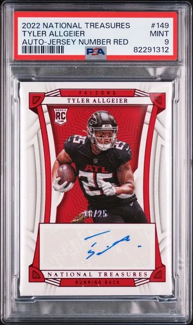 2022 Panini National Treasures Tyler Allgeier Autograph Jersey Number Red #149 card image