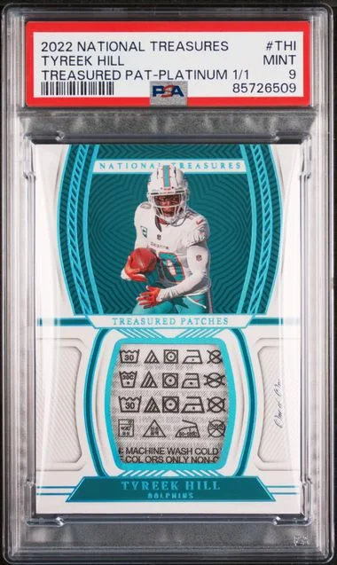 2022 Panini National Treasures Tyreek Hill Treasured Patch Platinum #THI card image