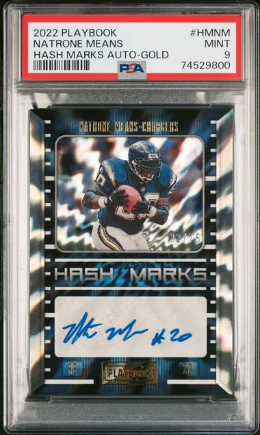 2022 Panini Natrone Means Playbook Hash Marks Autographs Gold #HMNM card image