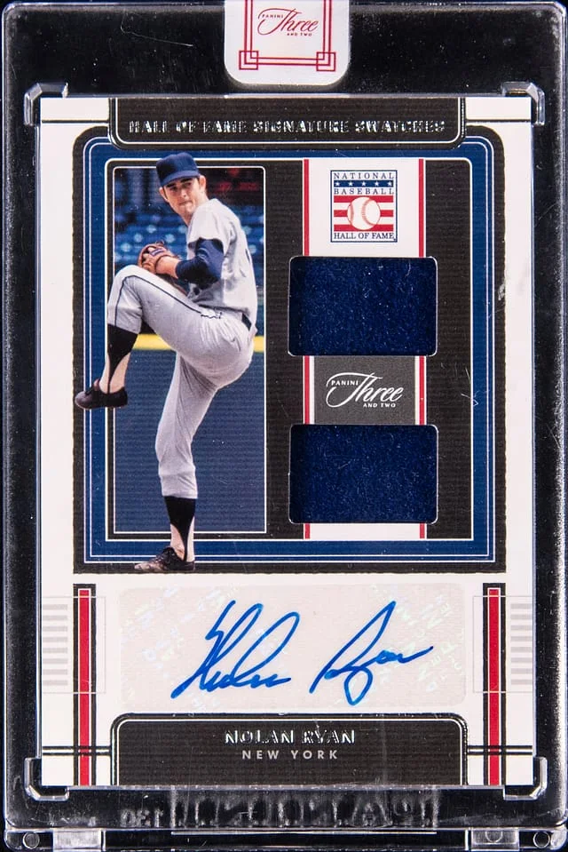 2022 Panini Nolan Ryan Three and Two Hall of Fame Signatures Swatches #HOFS-NR card image
