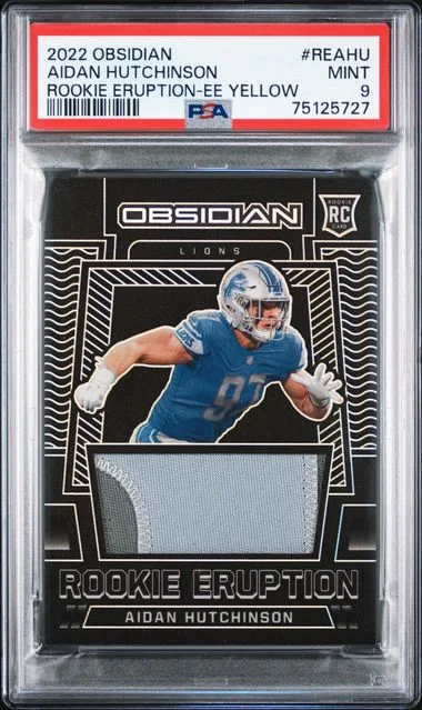 2022 Panini Obsidian Aidan Hutchinson Eruption Electric Etch Yellow #RE-AHU card image