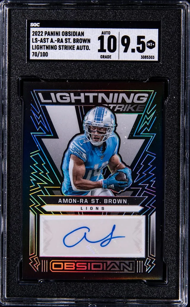 2022 Panini Obsidian Amon-Ra St. Brown Lightning Strike Autograph #LS-AST card image
