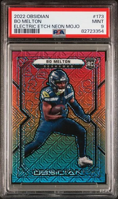 2022 Panini Obsidian Bo Melton Electric Etch Neon Mojo #173 card image