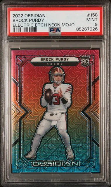2022 Panini Obsidian Brock Purdy Electric Etch Neon Mojo #158 card image