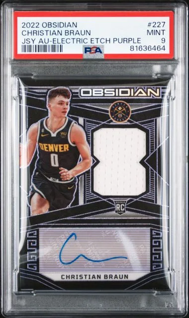 2022 Panini Obsidian Christian Braun Jersey Autograph-Electric Etch Purple #227 card image