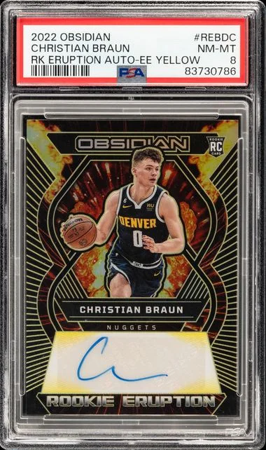 2022 Panini Obsidian Christian Braun Eruption Autographs Electric Etch Yellow #REBDC card image