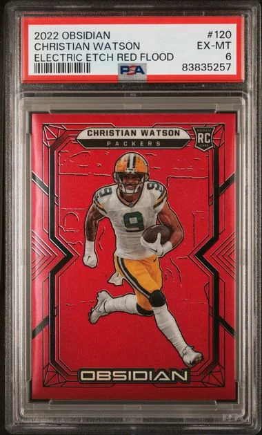 2022 Panini Obsidian Christian Watson Electric Etch Red Flood #120 card image