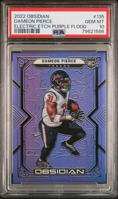 2022 Panini Obsidian Dameon Pierce Electric Etch Purple Flood #135 card image