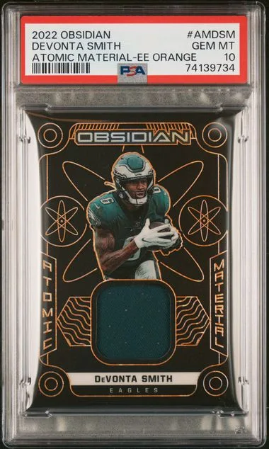 2022 Panini Obsidian Devonta Smith Atomic Material Electric Etch Orange #AM-DSM card image
