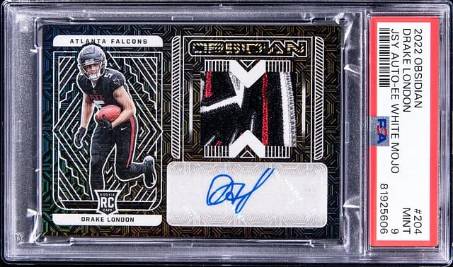2022 Panini Obsidian Drake London Jersey Autographs Electric Etch White Mojo #204 card image