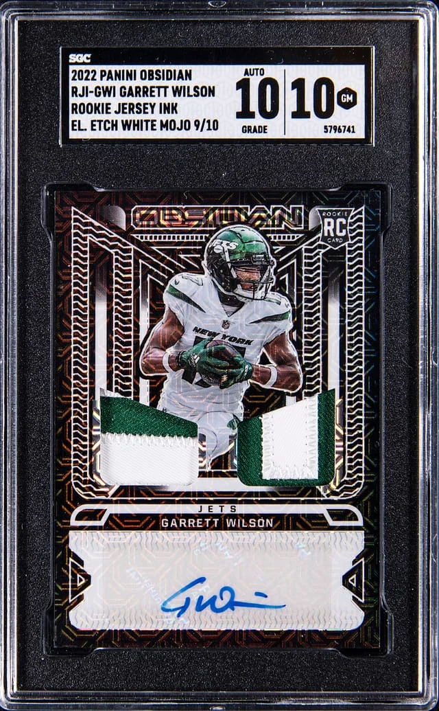 2022 Panini Obsidian Garrett Wilson Jersey Ink Electric Etch White Mojo #RJI-GWI card image