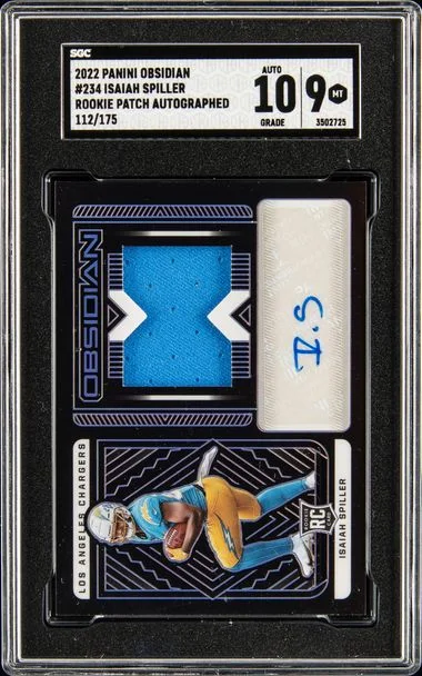 2022 Panini Obsidian Isaiah Spiller Patch Autographed #234 card image