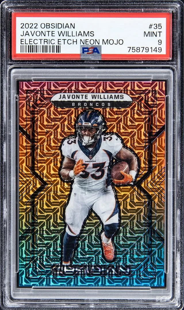 2022 Panini Obsidian Javonte Williams Electric Etch Neon Mojo #35 card image